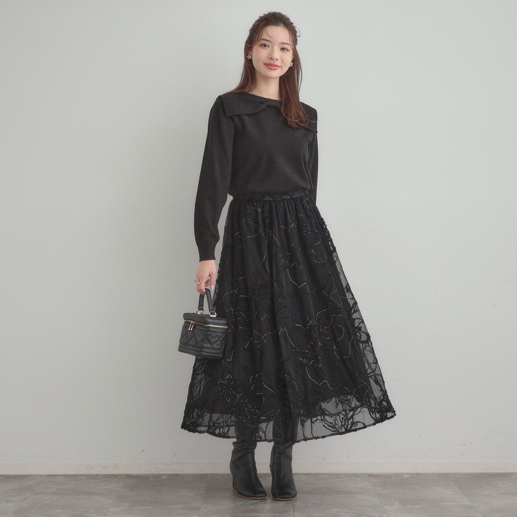 Couture broach「【ハレの日・通勤】ラメ刺繍ブークレチュールスカート」|スカート|