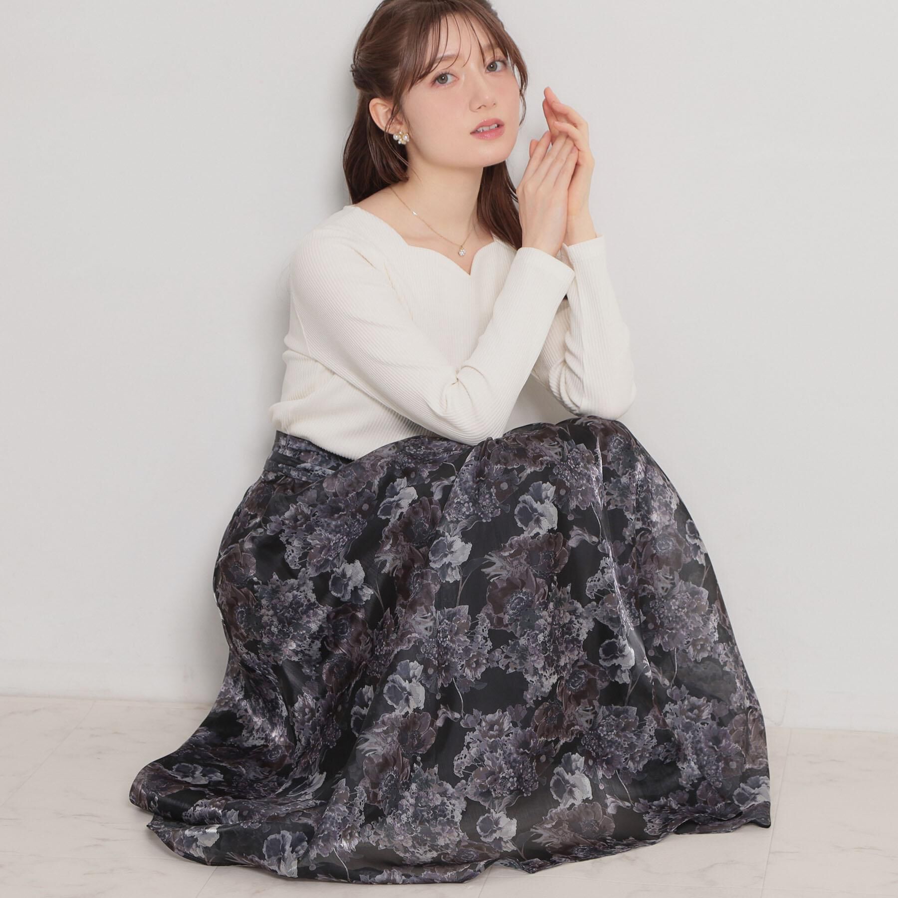 Couture broach「【洗える・通勤】Springオーガンフルールスカート」|スカート|ブラック(119)