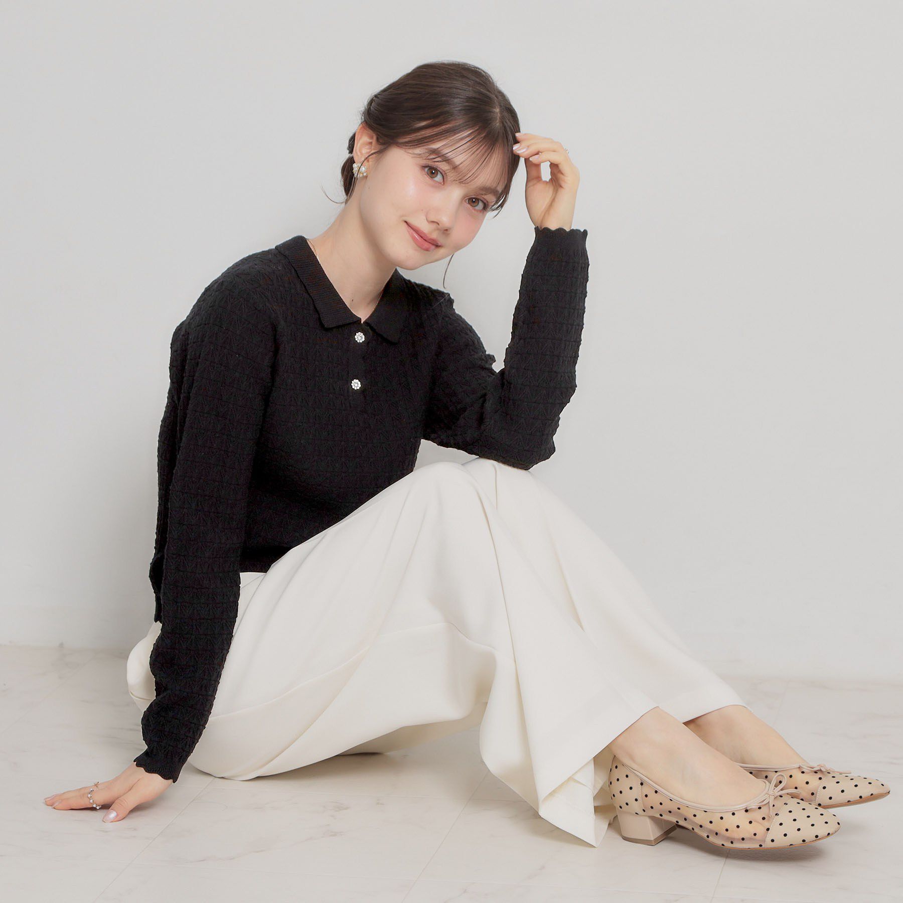 Couture broach「【洗える着映え】ビジュー釦ポロニット」|ニット・セーター|