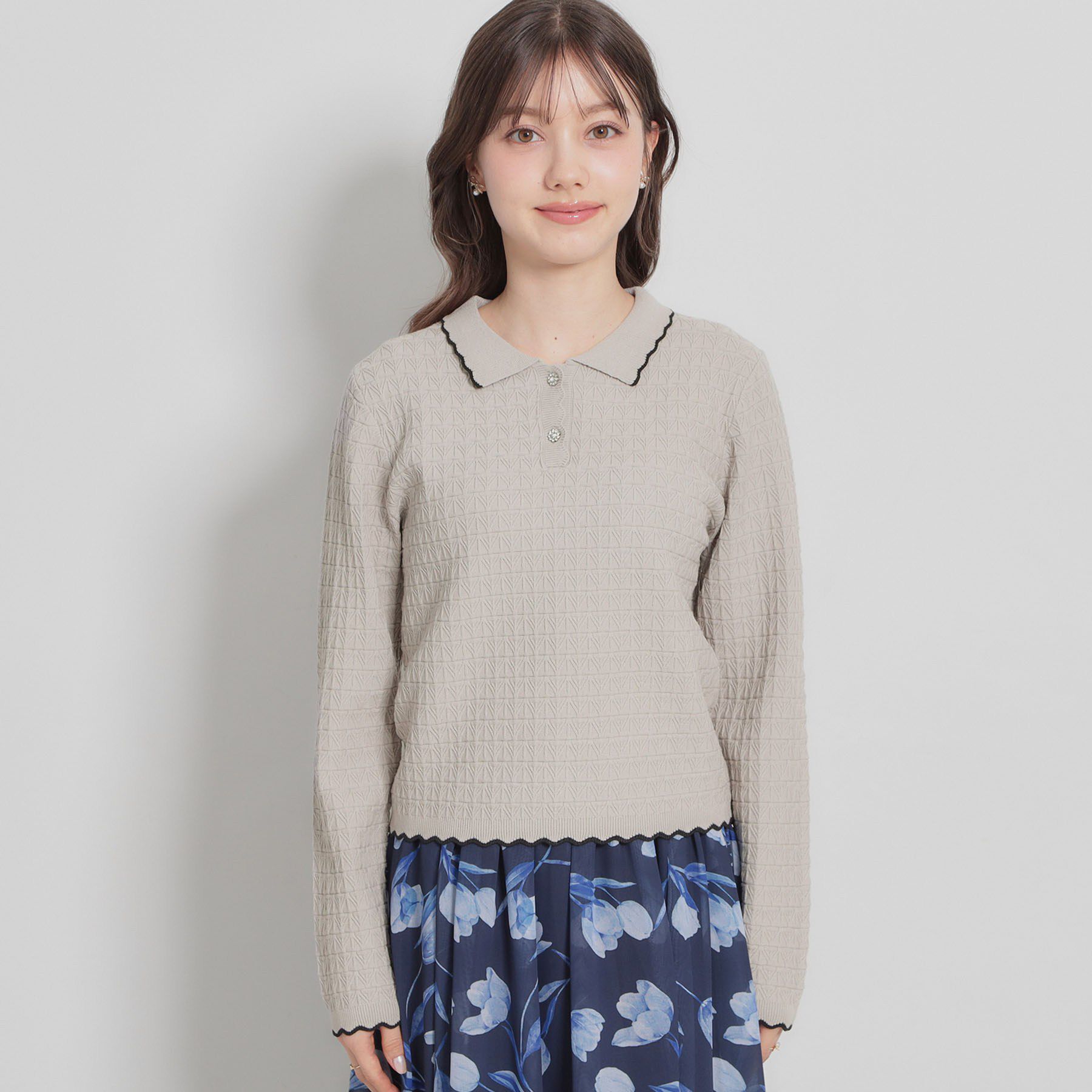 Couture broach「【洗える着映え】ビジュー釦ポロニット」|ニット・セーター|