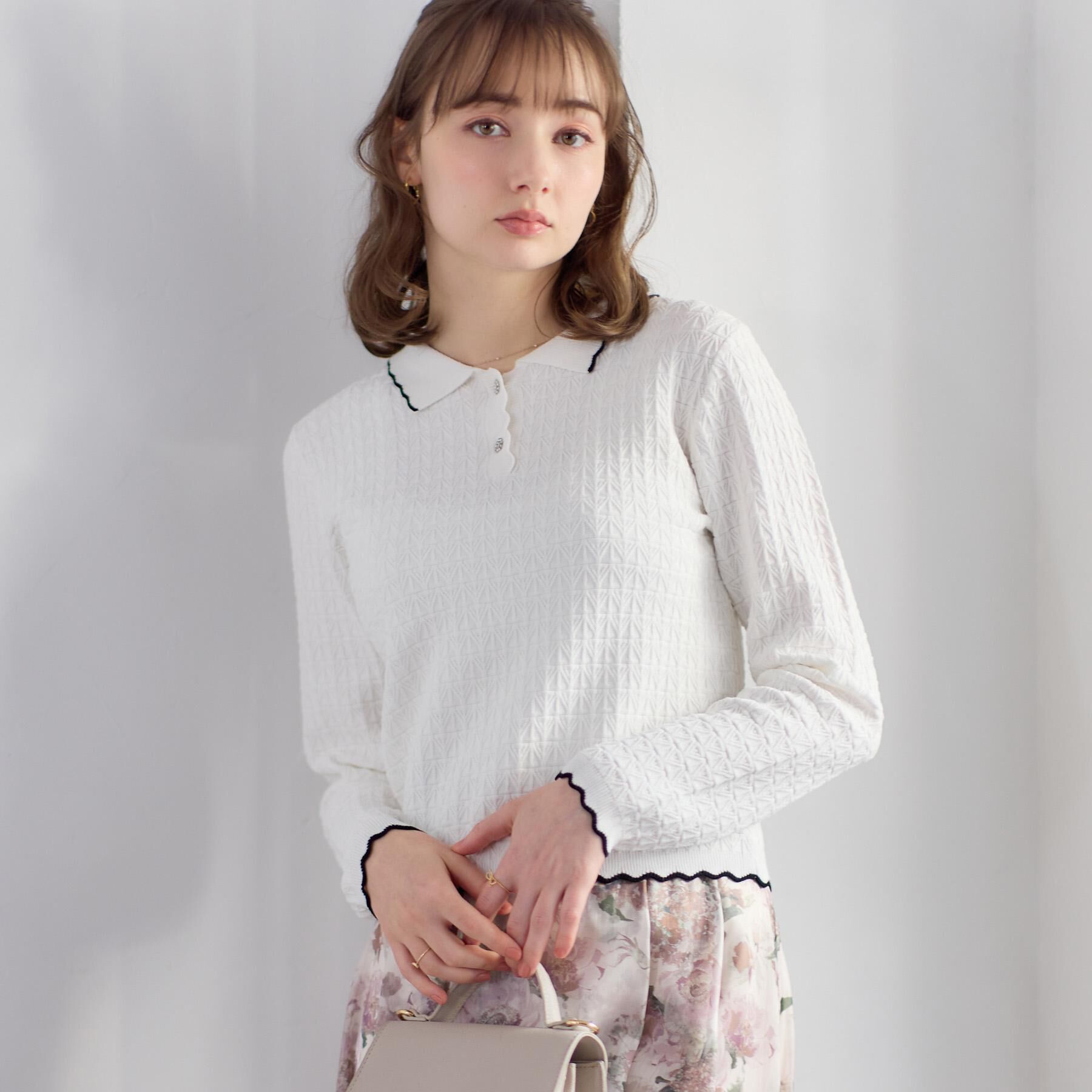 Couture broach「【洗える着映え】ビジュー釦ポロニット」|ニット・セーター|