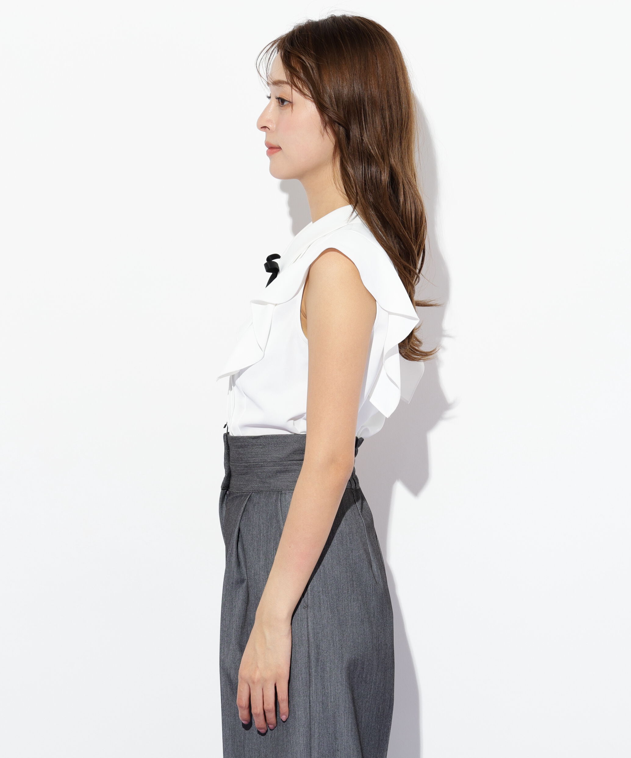  「リボン付きピンタックノースリーブブラウス」|シャツ・ブラウス|