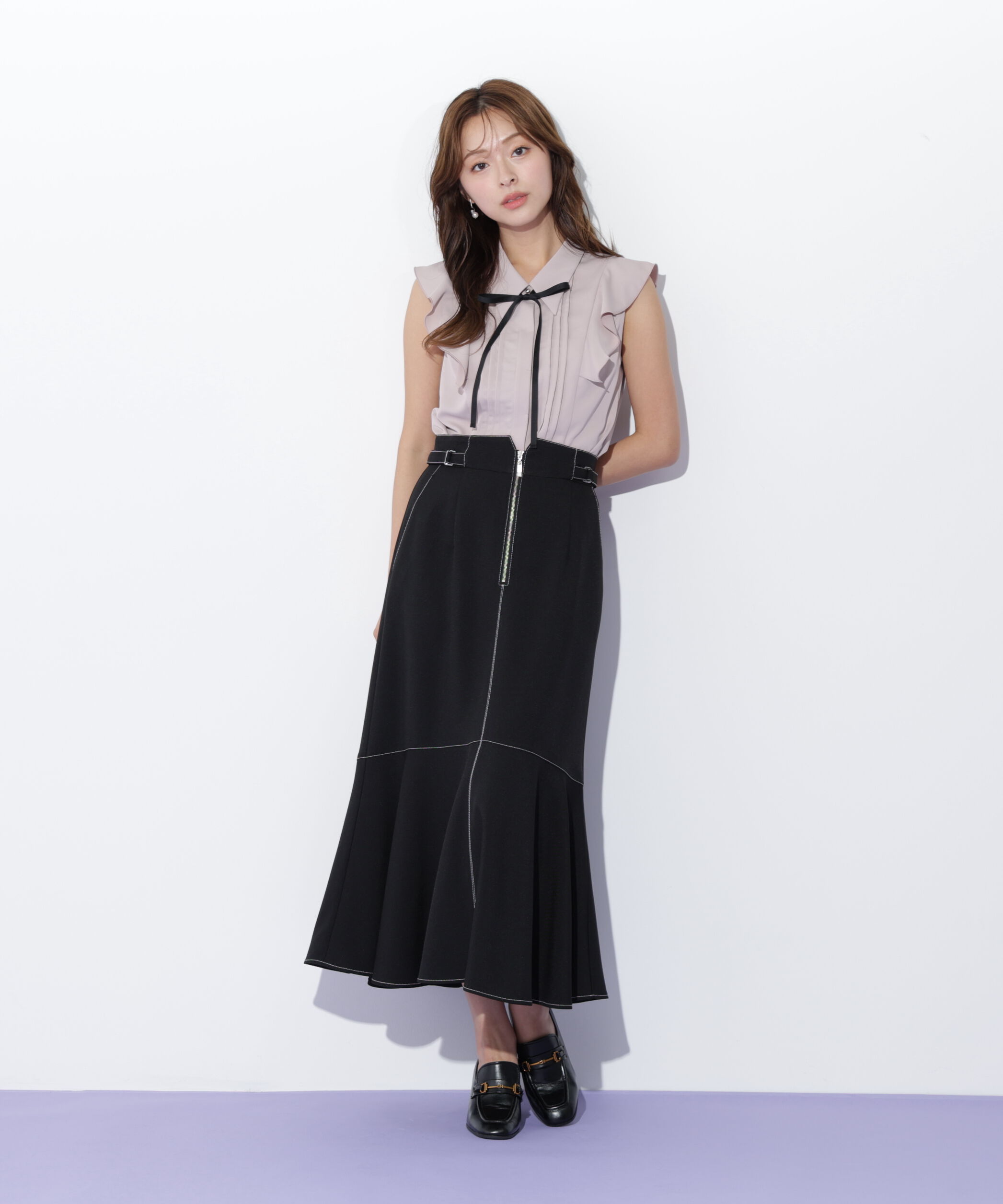  「リボン付きピンタックノースリーブブラウス」|シャツ・ブラウス|