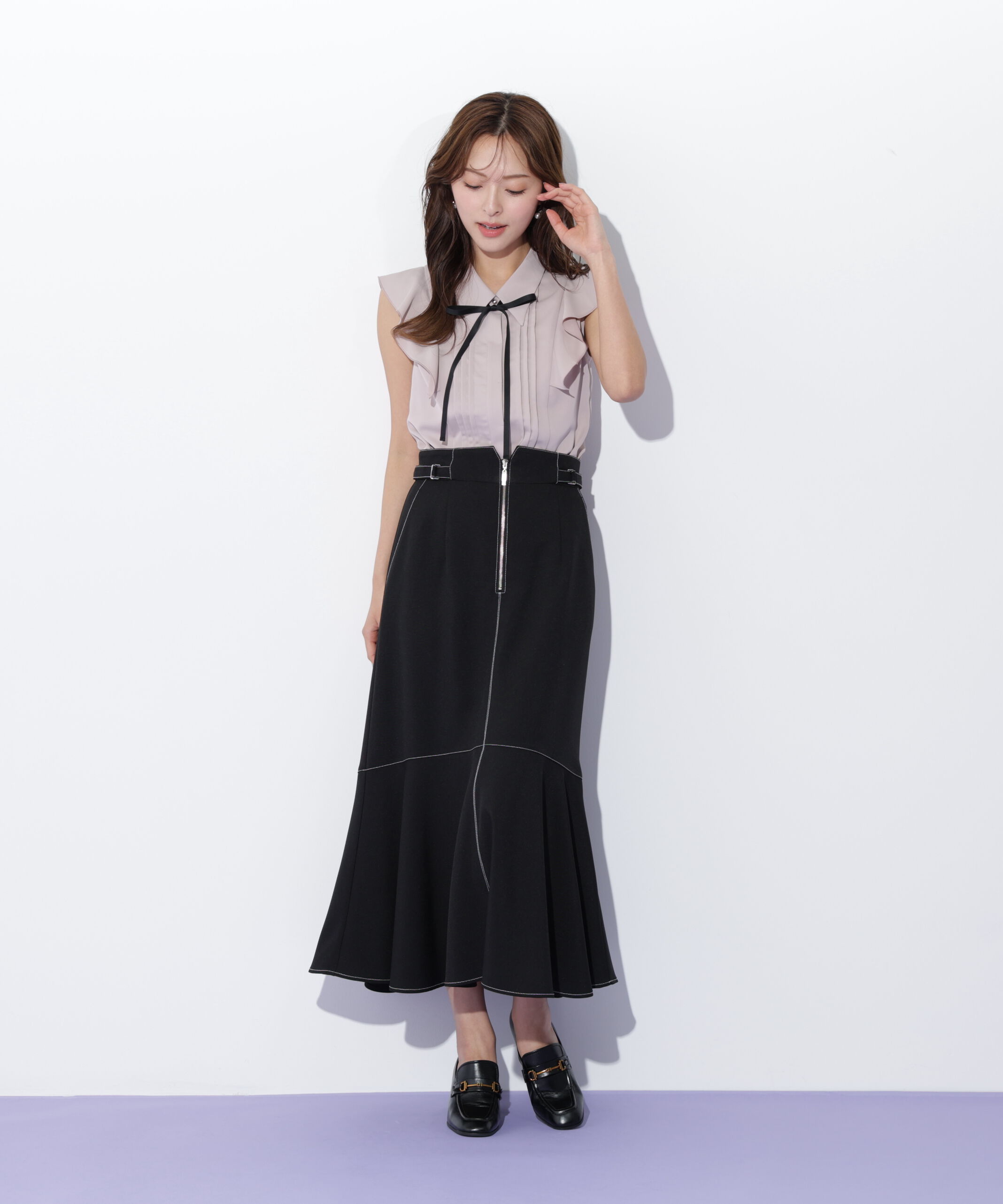  「リボン付きピンタックノースリーブブラウス」|シャツ・ブラウス|