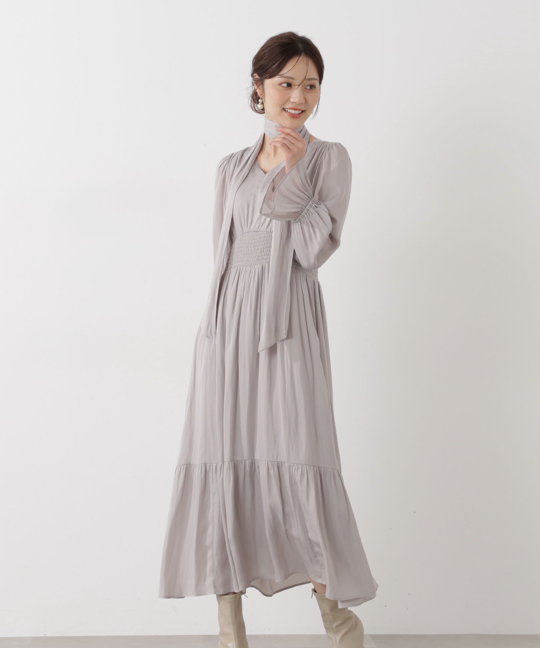 PROPORTION BODY DRESSING「タイ付きギャザーワンピース」|ワンピース|