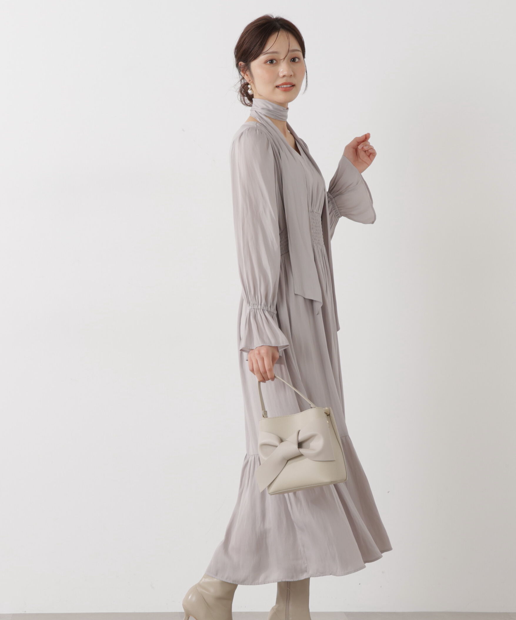 PROPORTION BODY DRESSING「タイ付きギャザーワンピース」|ワンピース|