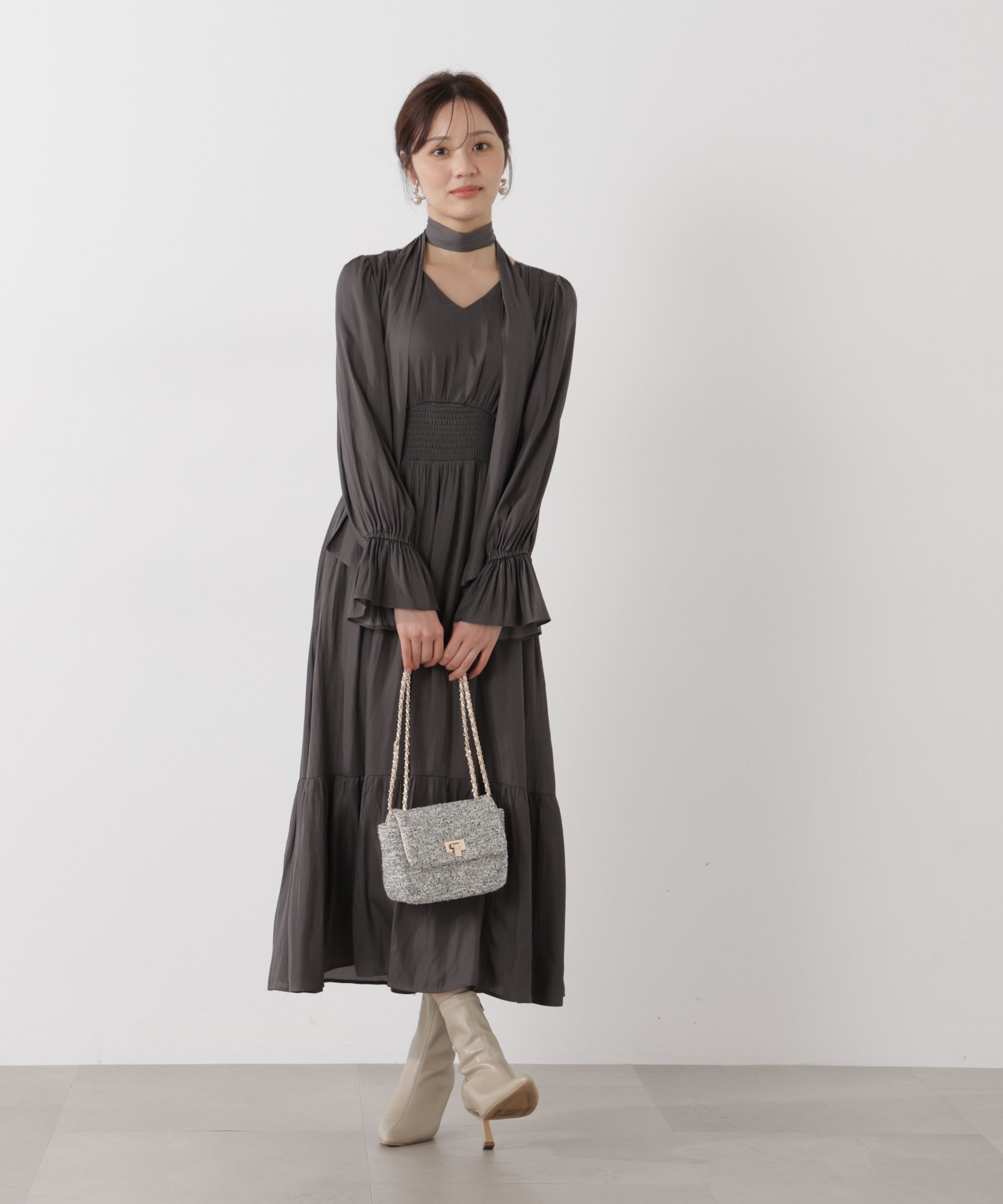 PROPORTION BODY DRESSING「タイ付きギャザーワンピース」|ワンピース|