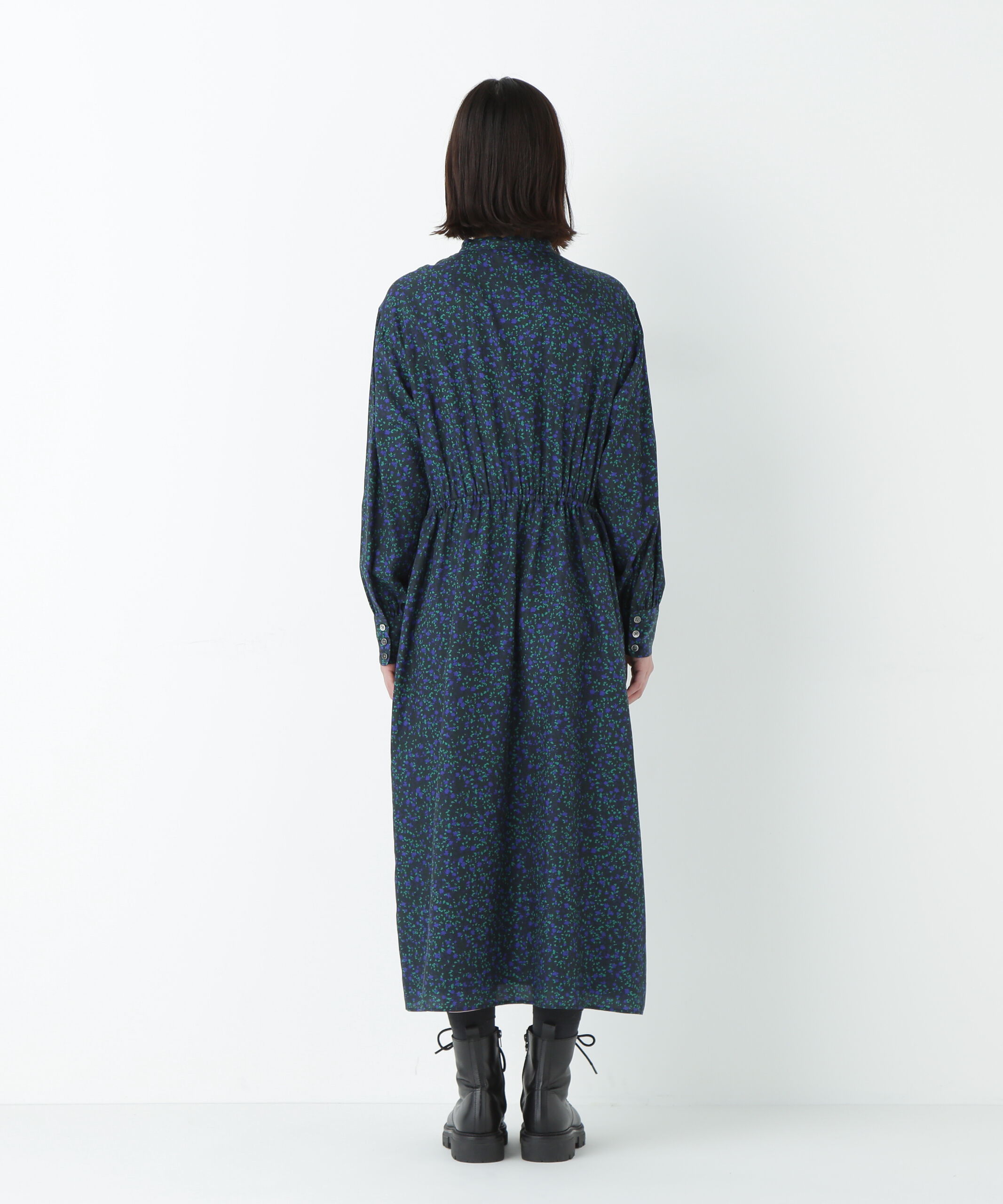  「プチフラワープリントブラウジングバンドカラーワンピース」|ワンピース|