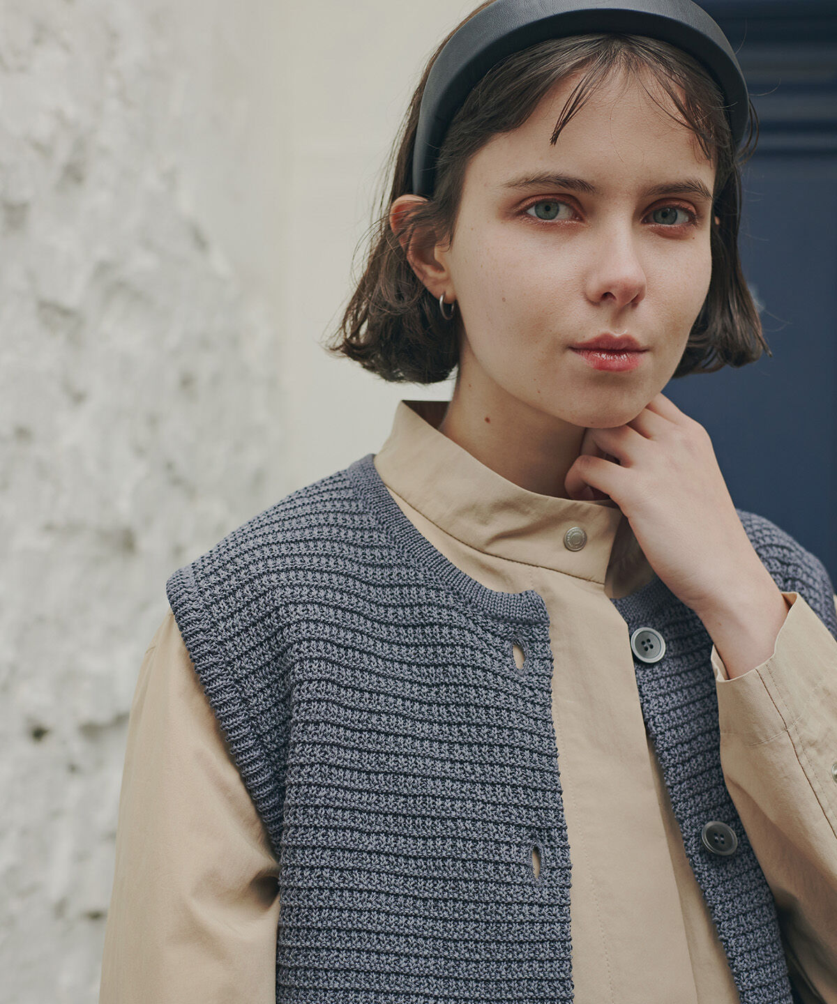  「◆ギマコットン地柄ベスト」|ニット・セーター|チャコール1