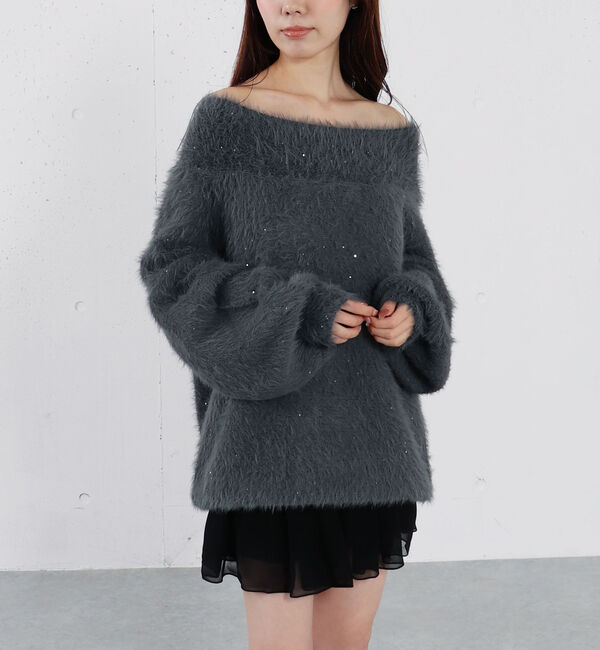 archives「スパンコールフェザーオフショルミドルニットプルオーバー」|ニット・セーター|