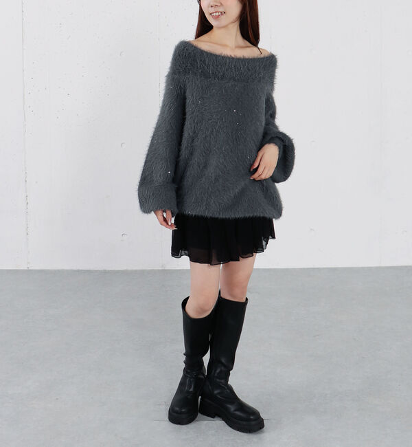 archives「スパンコールフェザーオフショルミドルニットプルオーバー」|ニット・セーター|