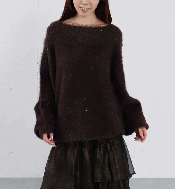 archives「スパンコールフェザーオフショルミドルニットプルオーバー」|ニット・セーター|BROWN