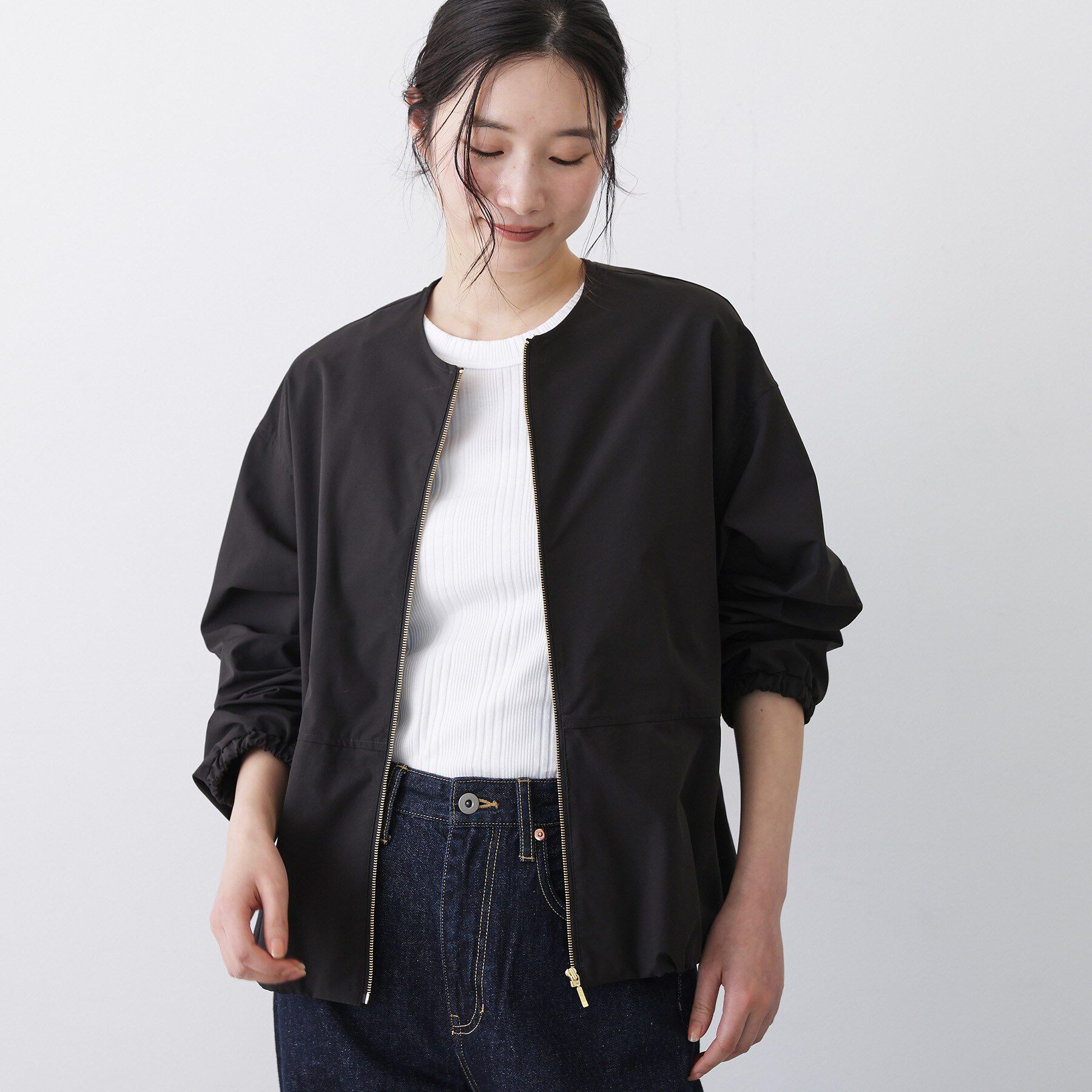 Dessin「【撥水/洗える】ノーカラーブルゾン」|ブルゾン・スタジャン|