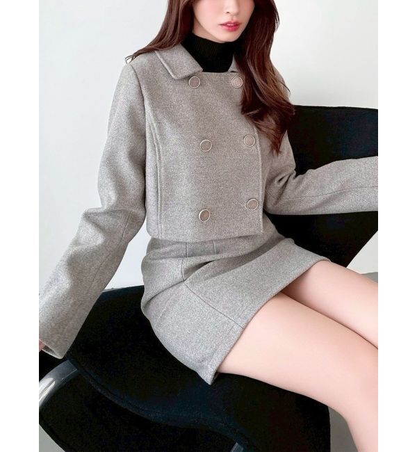 RESEXXY「ダブルブレストショートコート【セットアップ着用可能】」|その他|グレー