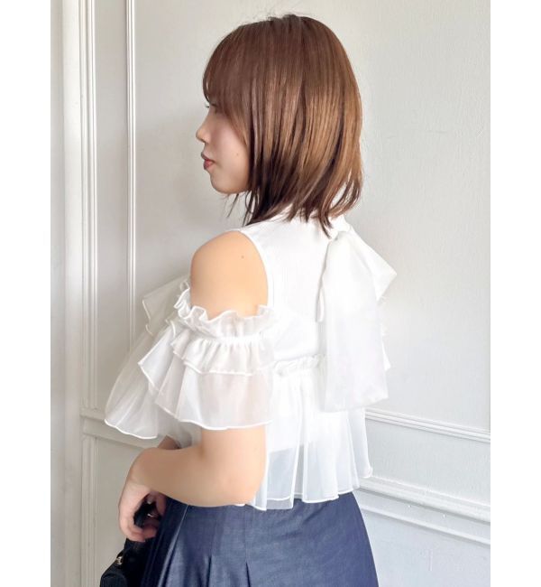 dazzlin「【再生産】2WAYスリーブコンパクトフリルトップス」|Tシャツ・カットソー|