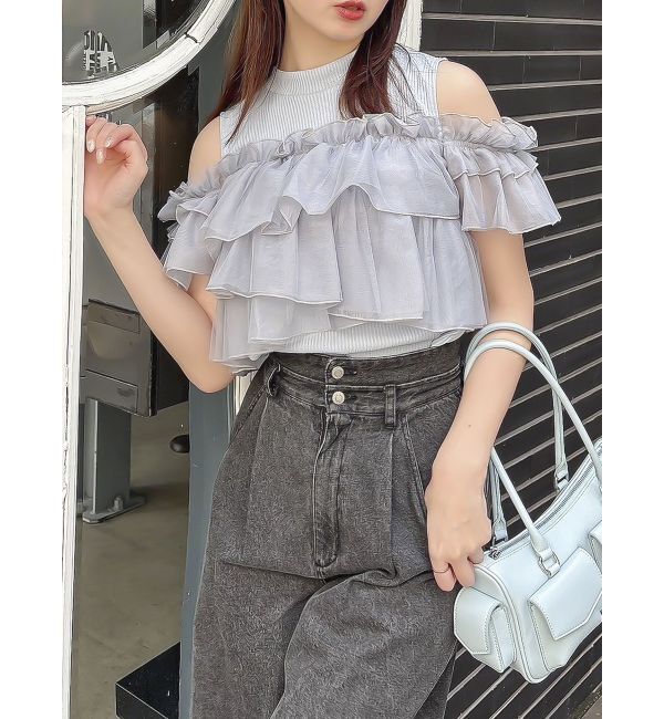 dazzlin「【再生産】2WAYスリーブコンパクトフリルトップス」|Tシャツ・カットソー|