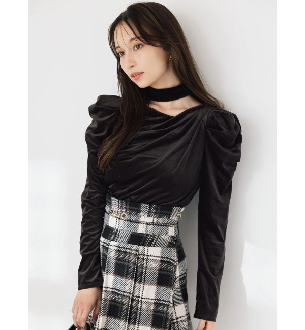 dazzlin「チョーカー付ドレープシアーベロアトップス」|Tシャツ・カットソー|