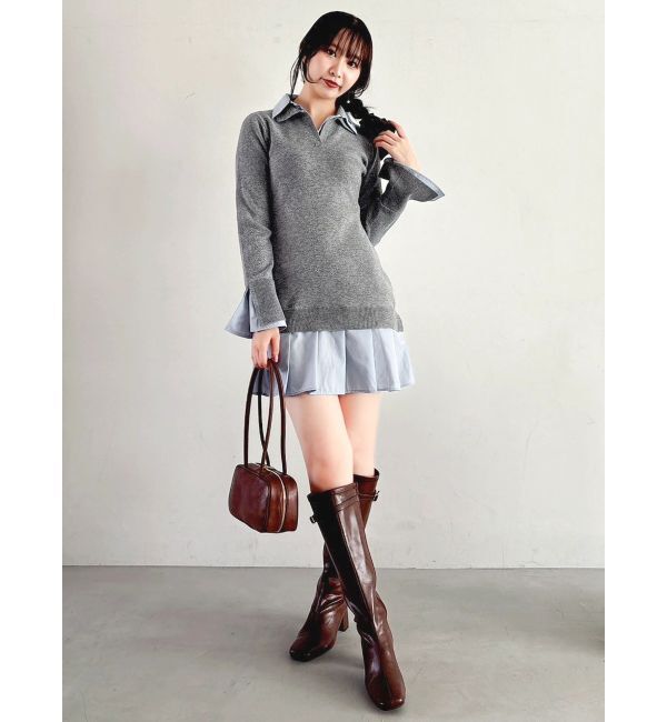 dazzlin「【POLO BCSコラボ】シャツレイヤードニットミニワンピース ※BEIGE WEB限定カラー」|ワンピース|