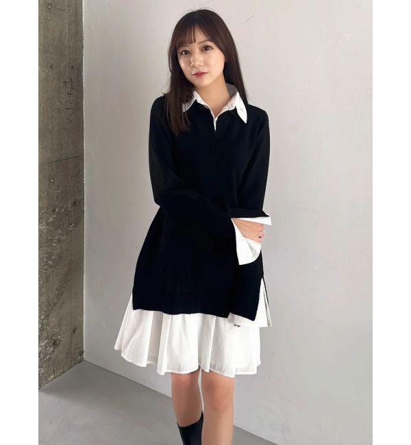 dazzlin「【POLO BCSコラボ】シャツレイヤードニットミニワンピース ※BEIGE WEB限定カラー」|ワンピース|
