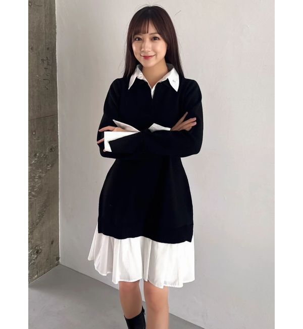 dazzlin「【POLO BCSコラボ】シャツレイヤードニットミニワンピース ※BEIGE WEB限定カラー」|ワンピース|