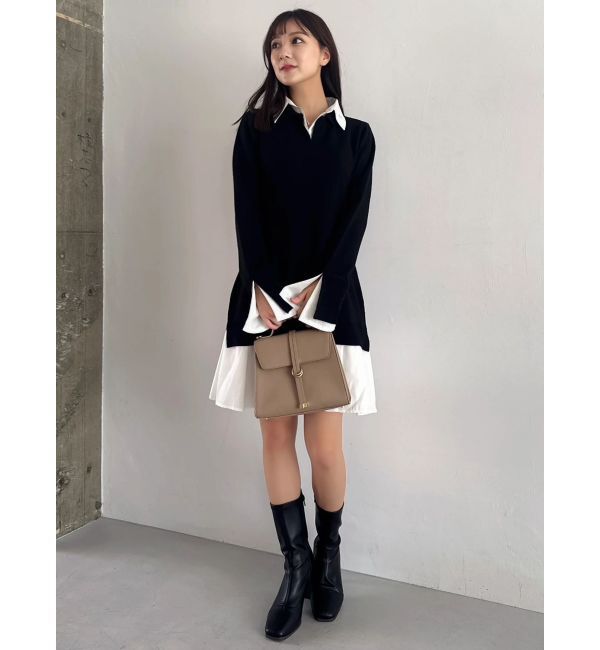 dazzlin「【POLO BCSコラボ】シャツレイヤードニットミニワンピース ※BEIGE WEB限定カラー」|ワンピース|