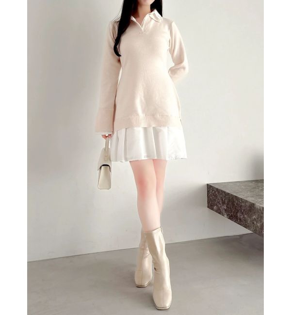 dazzlin「【POLO BCSコラボ】シャツレイヤードニットミニワンピース ※BEIGE WEB限定カラー」|ワンピース|
