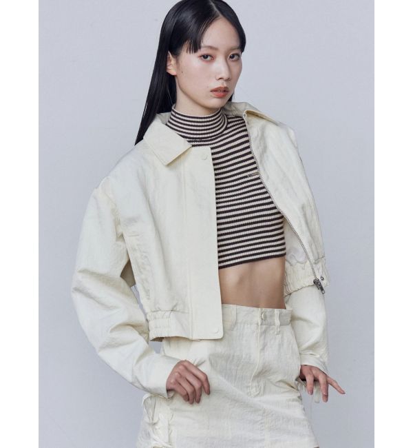 EMODA「バックレースアップショートブルゾン」|ブルゾン・スタジャン|アイボリー