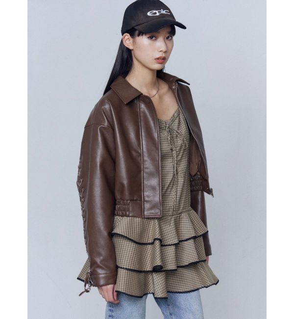 EMODA「バックレースアップショートブルゾン」|ブルゾン・スタジャン|