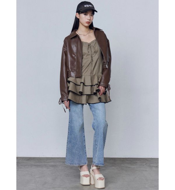 EMODA「バックレースアップショートブルゾン」|ブルゾン・スタジャン|