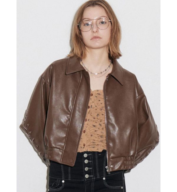 EMODA「バックレースアップショートブルゾン」|ブルゾン・スタジャン|