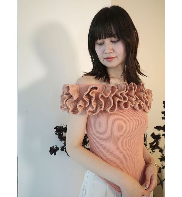 LAGUNAMOON「デコラフリルオフショルニットプルオーバー」|ニット・セーター|