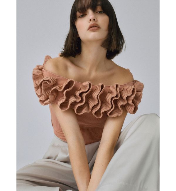 LAGUNAMOON「デコラフリルオフショルニットプルオーバー」|ニット・セーター|