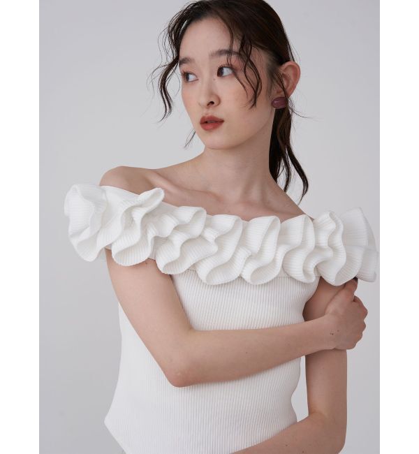 LAGUNAMOON「デコラフリルオフショルニットプルオーバー」|ニット・セーター|
