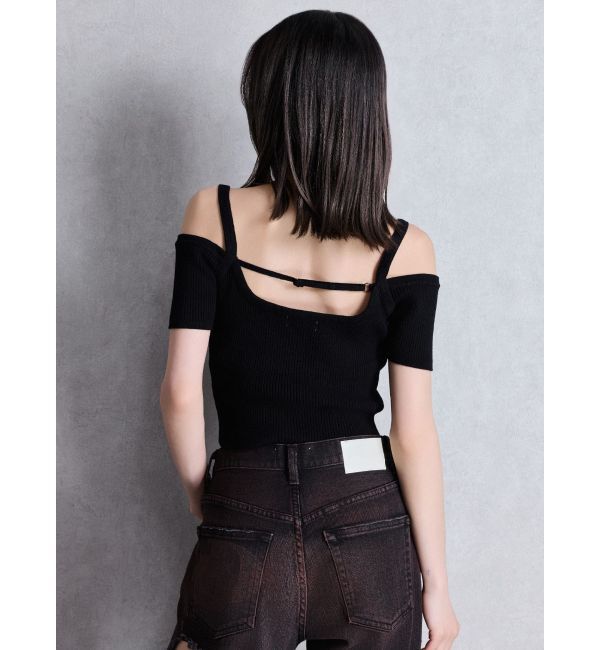 GYDA「SymmetryGYDA オフショルストラップハーフスリーブニットトップス」|ニット・セーター|
