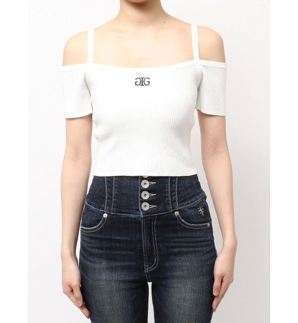 GYDA「SymmetryGYDA オフショルストラップハーフスリーブニットトップス」|ニット・セーター|