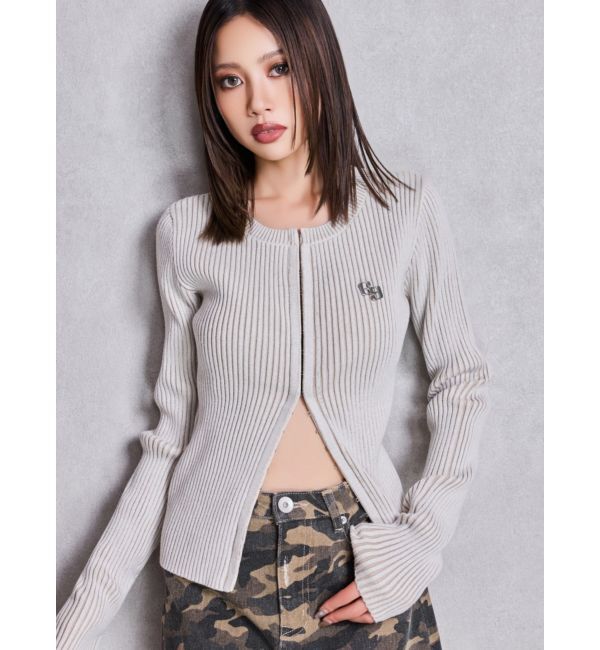 GYDA「GGプレートオープンフロントニットトップス」|ニット・セーター|