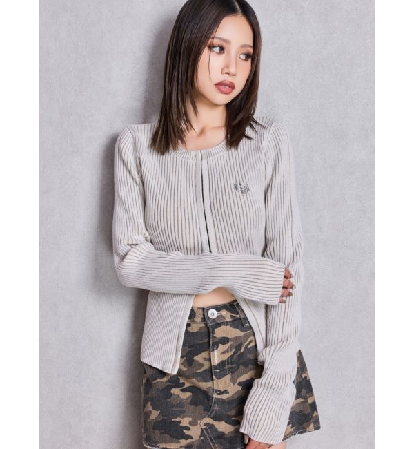 GYDA「GGプレートオープンフロントニットトップス」|ニット・セーター|