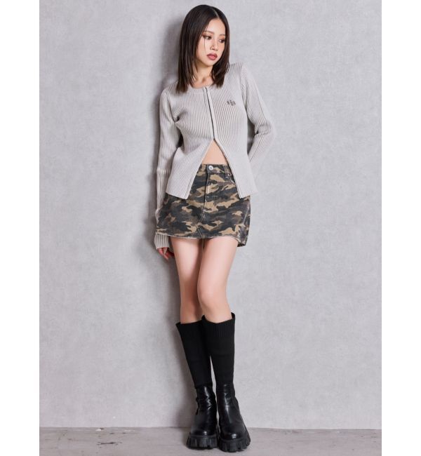 GYDA「GGプレートオープンフロントニットトップス」|ニット・セーター|