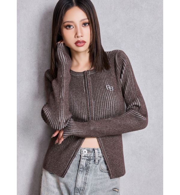 GYDA「GGプレートオープンフロントニットトップス」|ニット・セーター|