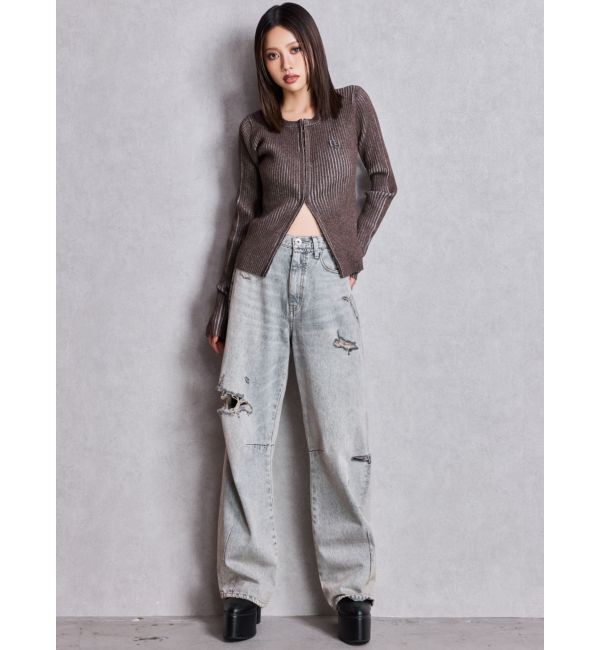 GYDA「GGプレートオープンフロントニットトップス」|ニット・セーター|