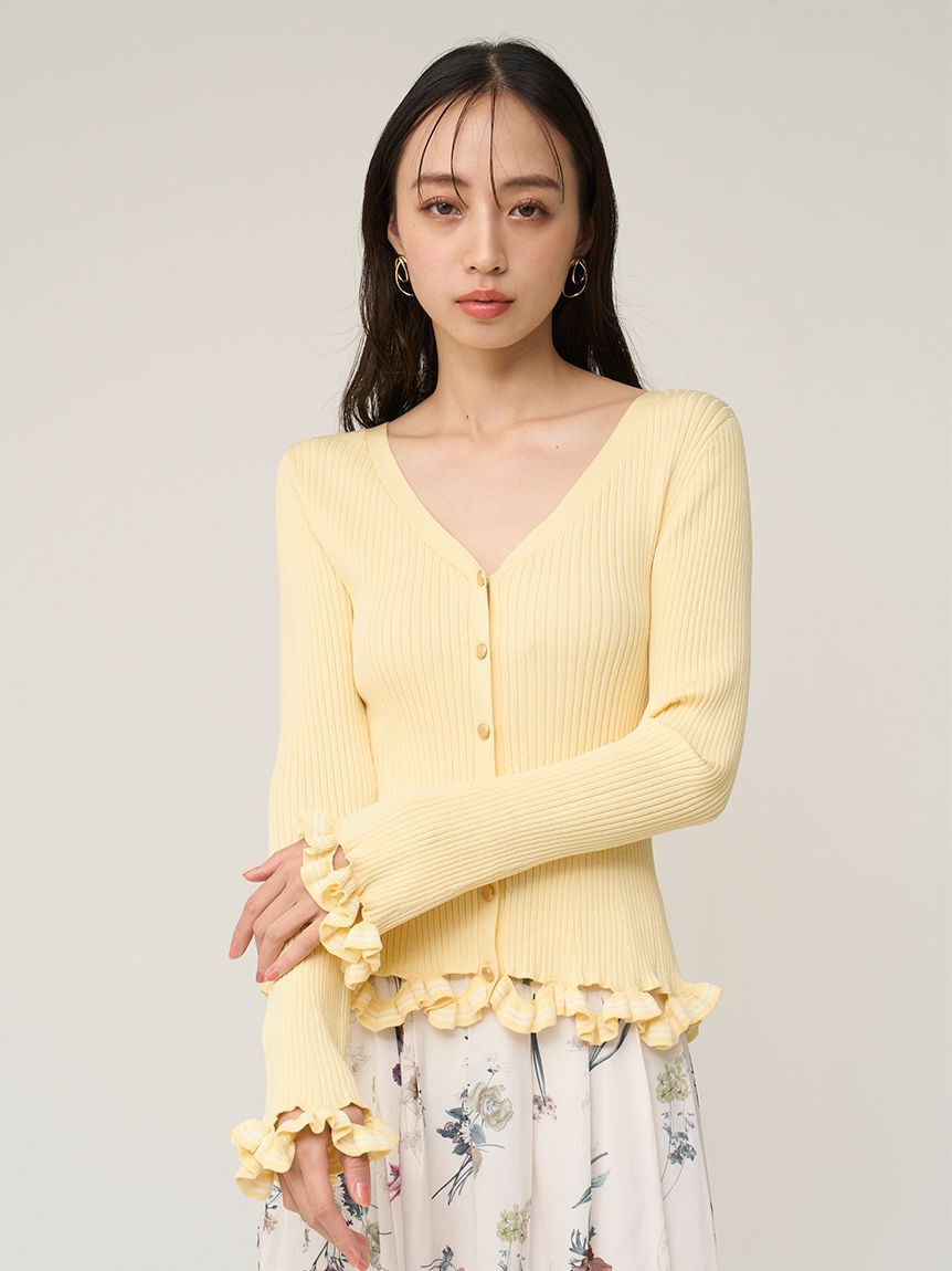 SNIDEL「ボーダーフリルカーディガン」|カーディガン|YEL