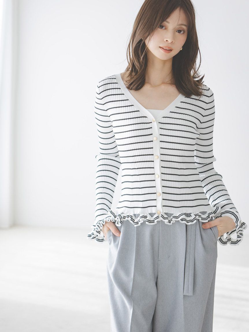 SNIDEL「ボーダーフリルカーディガン」|カーディガン|