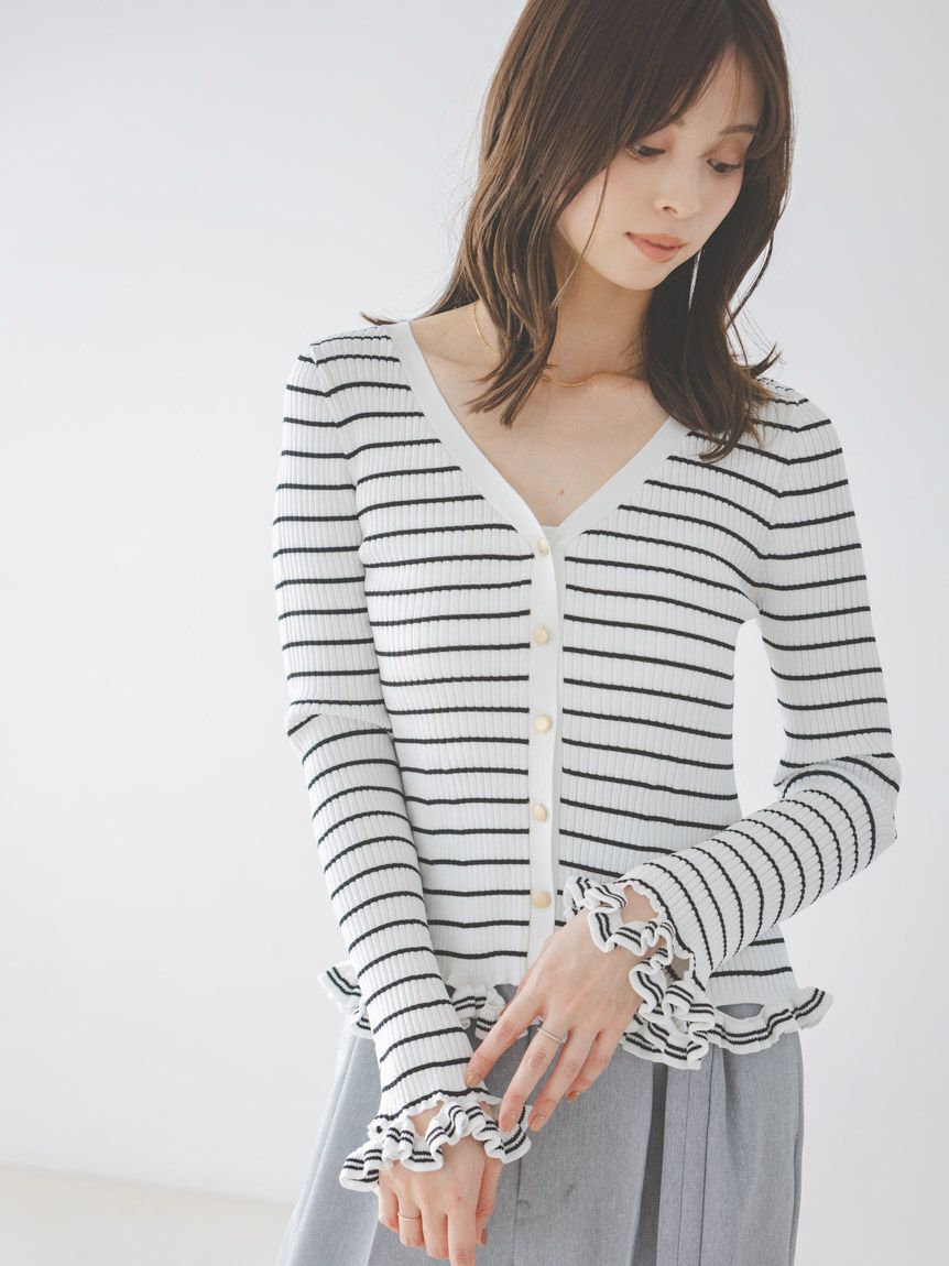 SNIDEL「ボーダーフリルカーディガン」|カーディガン|BORDER