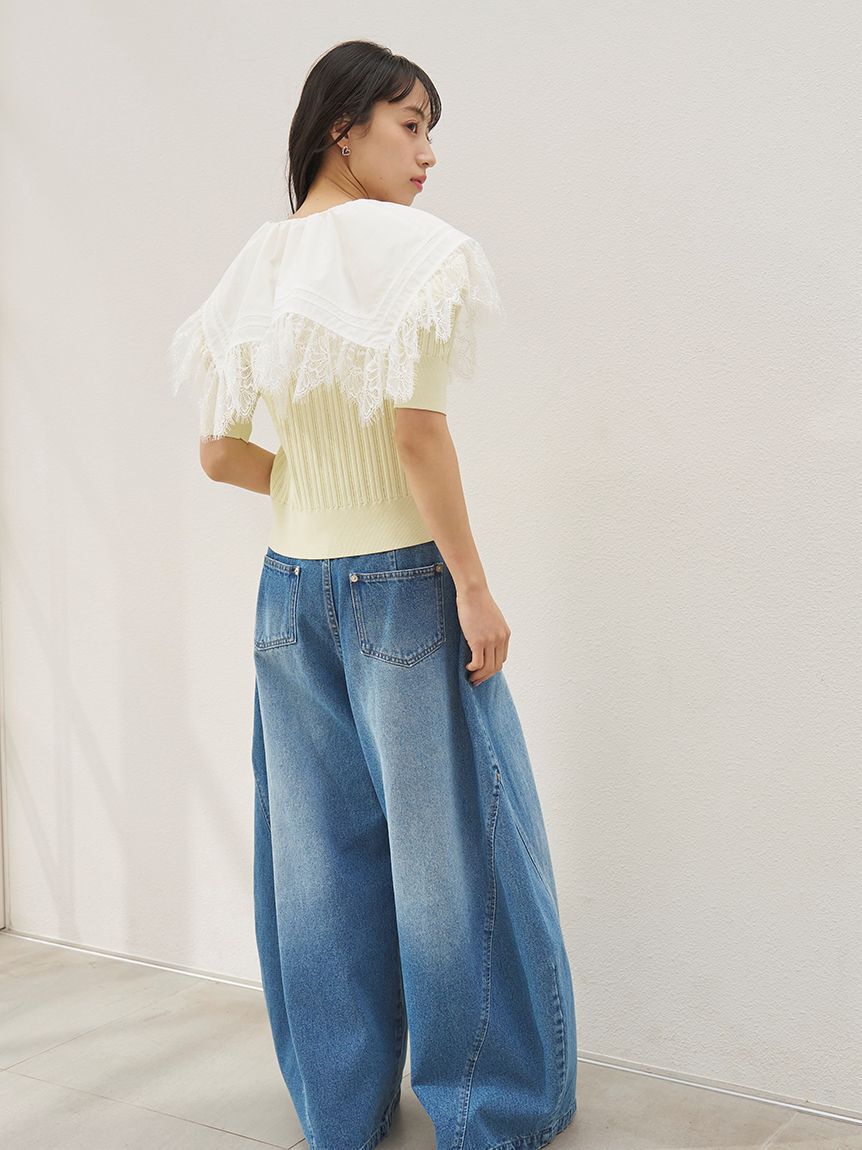 SNIDEL「レースカラーデザインニットカーディガン」|カーディガン|