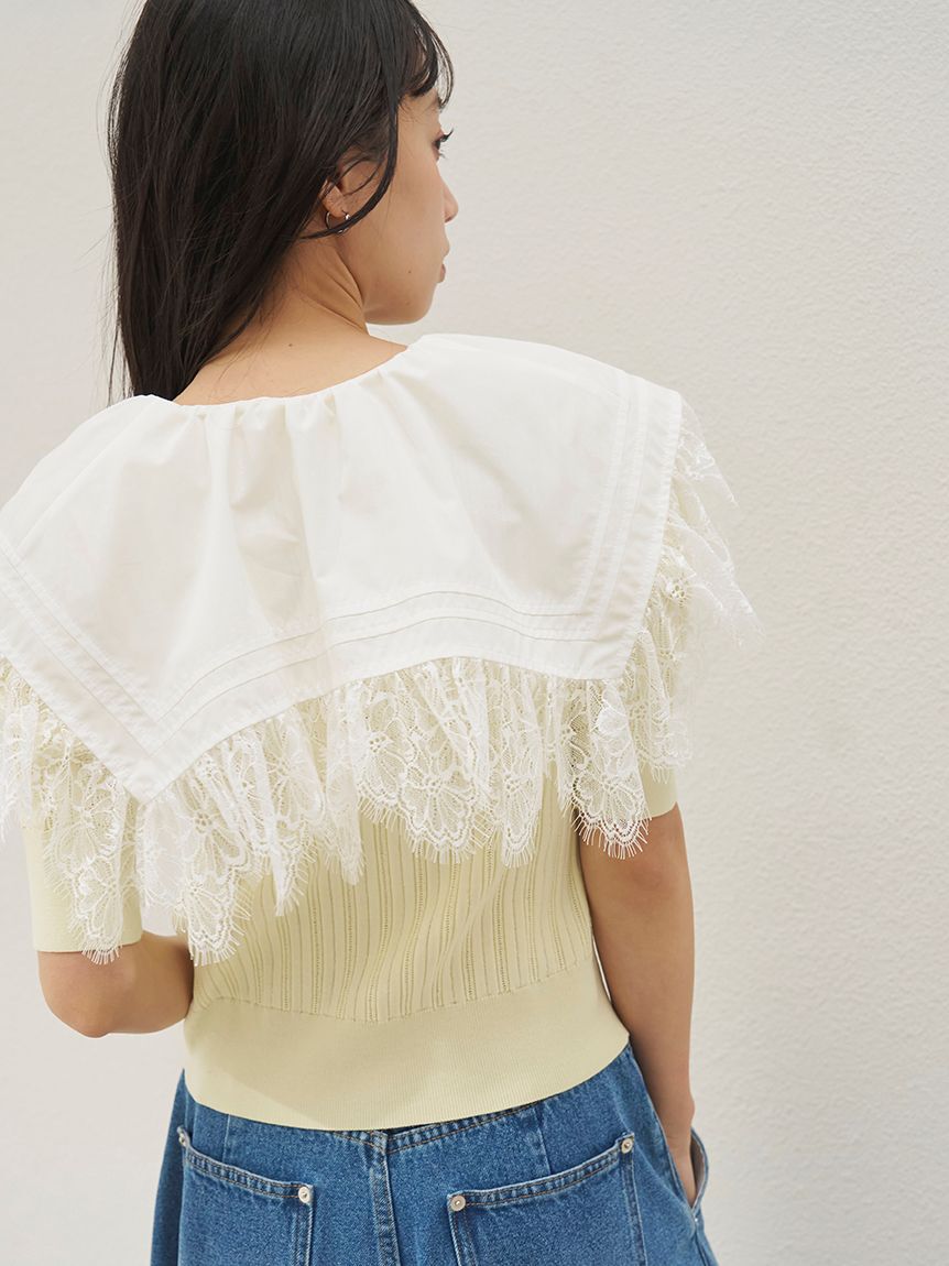 SNIDEL「レースカラーデザインニットカーディガン」|カーディガン|