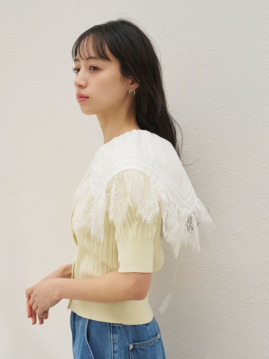 SNIDEL「レースカラーデザインニットカーディガン」|カーディガン|