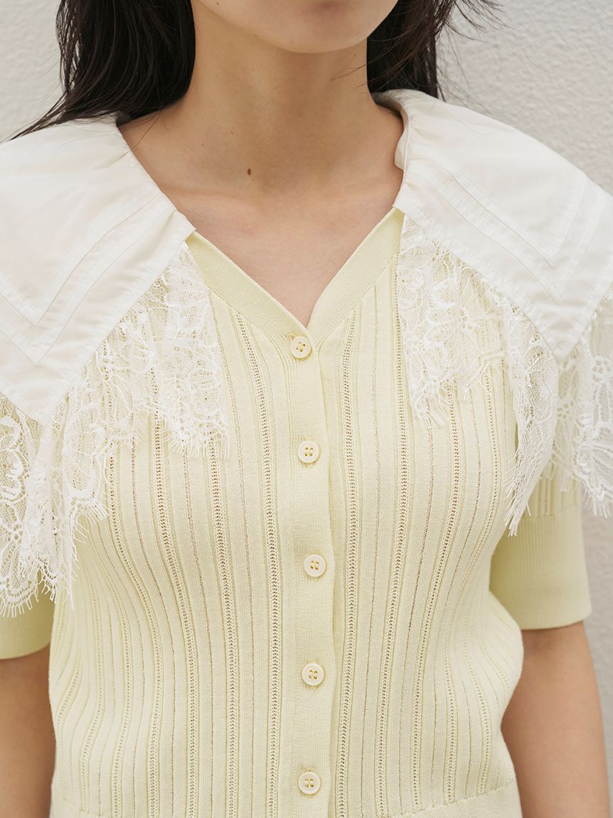 SNIDEL「レースカラーデザインニットカーディガン」|カーディガン|