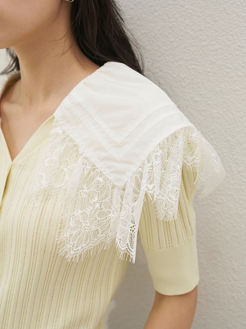 SNIDEL「レースカラーデザインニットカーディガン」|カーディガン|