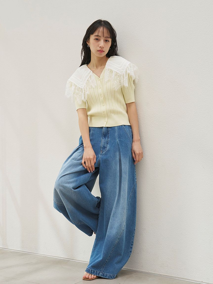 SNIDEL「レースカラーデザインニットカーディガン」|カーディガン|