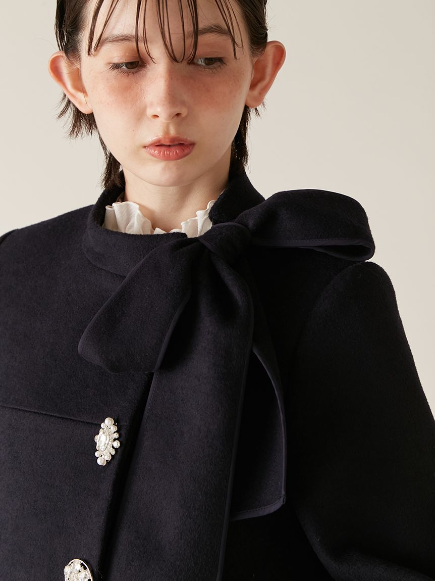 LILY BROWN「【WEB限定カラー】[L.B CANDY STOCK]Aラインビジューリボンコート」|ノーカラージャケット|